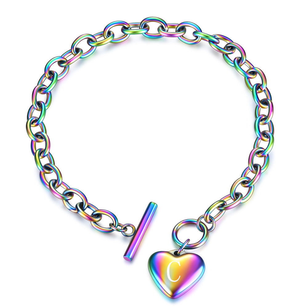 Wholesale Colored Stainless Steel 26 Letter Love Titanium Steel Pendant Bracelet ACC-BT-ZhongZhe007