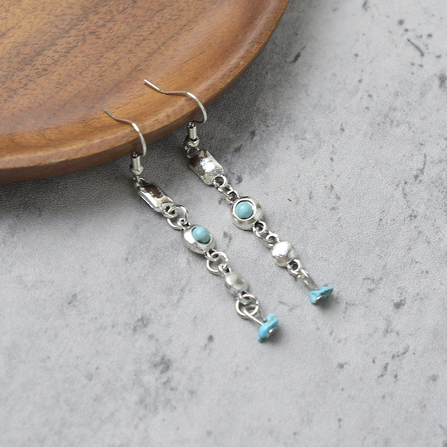 Wholesale Retro Tassel Turquoise Pendant Earrings Zinc Alloy Electroplated Fashion Accessory for Women