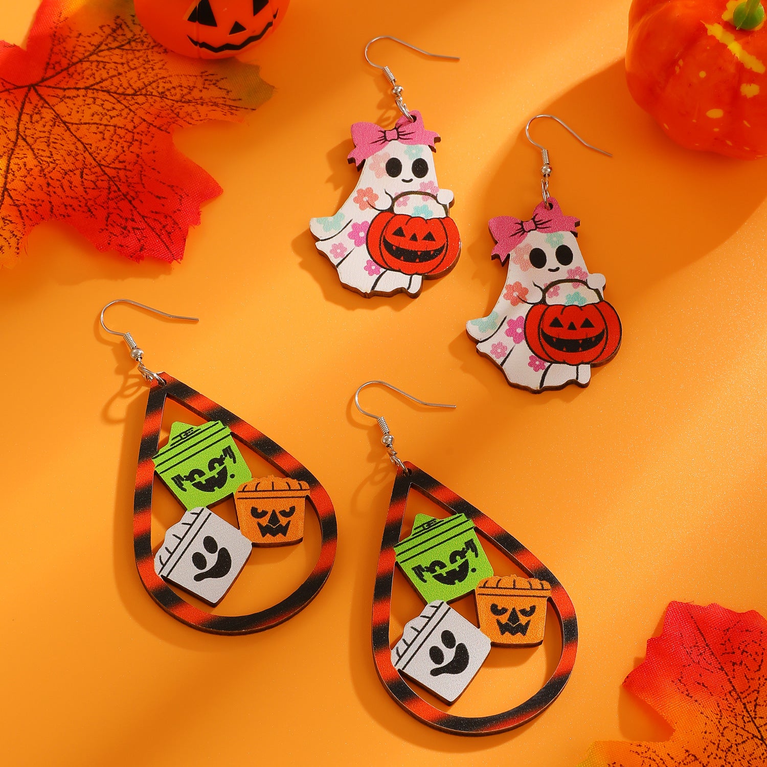 Wholesale Wooden Printed Ghost Rabbit Earrings Fashion Accessory for  Party Gift