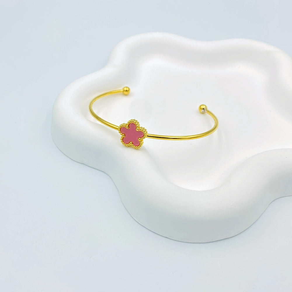 Wholesale 13mm Five Leaf Plum Blossom Titanium Steel Bracelet ACC-BT-QianHui009