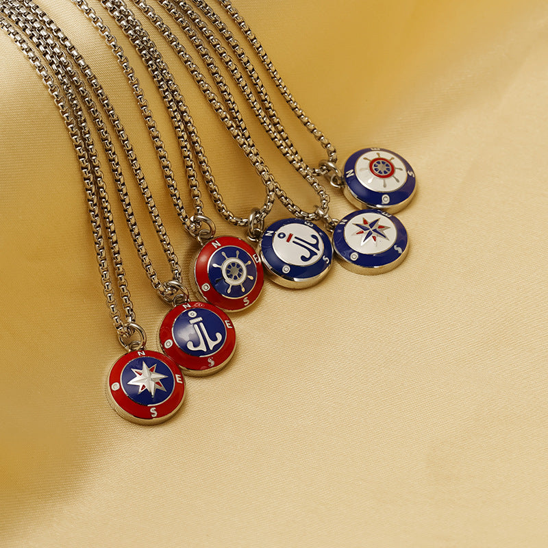 Wholesale Stainless Steel Compass Nautical Anchor Pendant Sweater Necklace ACC-NE-ZhongYao006