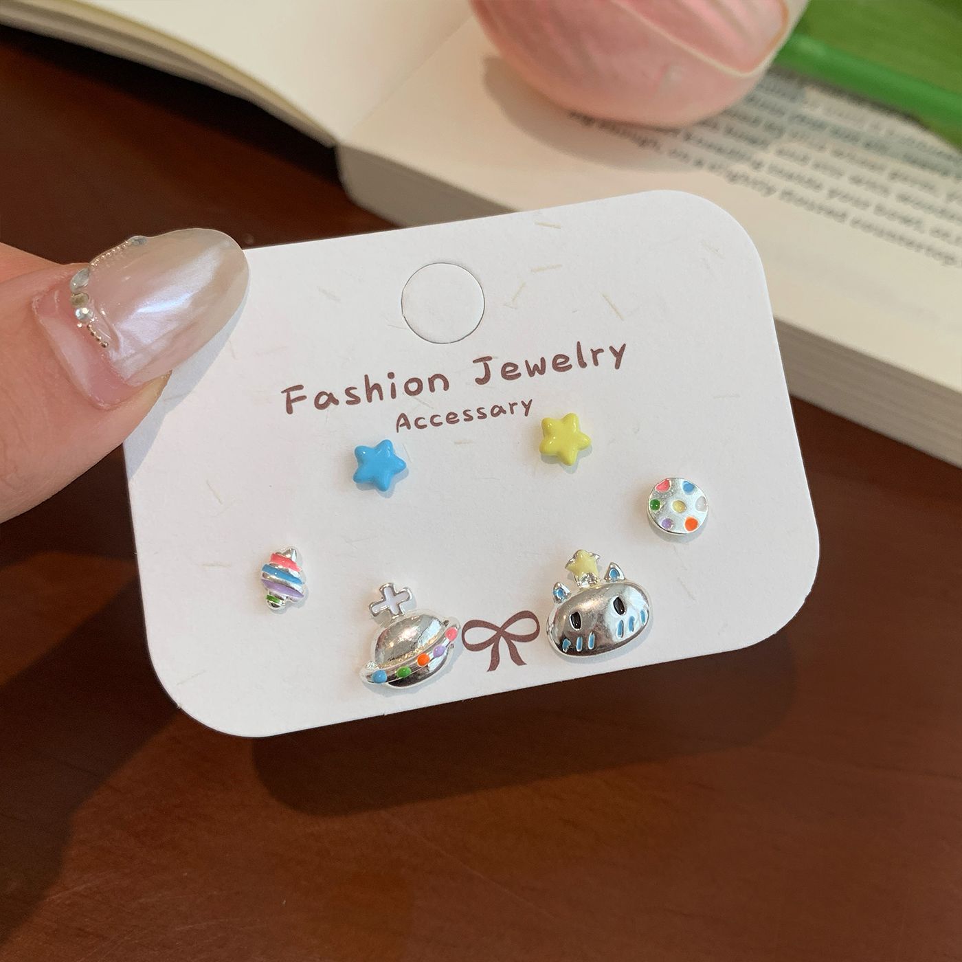 Wholesale Cartoon cute dachshund unicorn earrings set silver needles