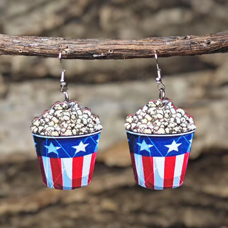Wholesale  Independence Day Earrings Alpaca Eagle Chair Popcorn Wine Glass Wine Bottle Shape American Flag Color Earrings