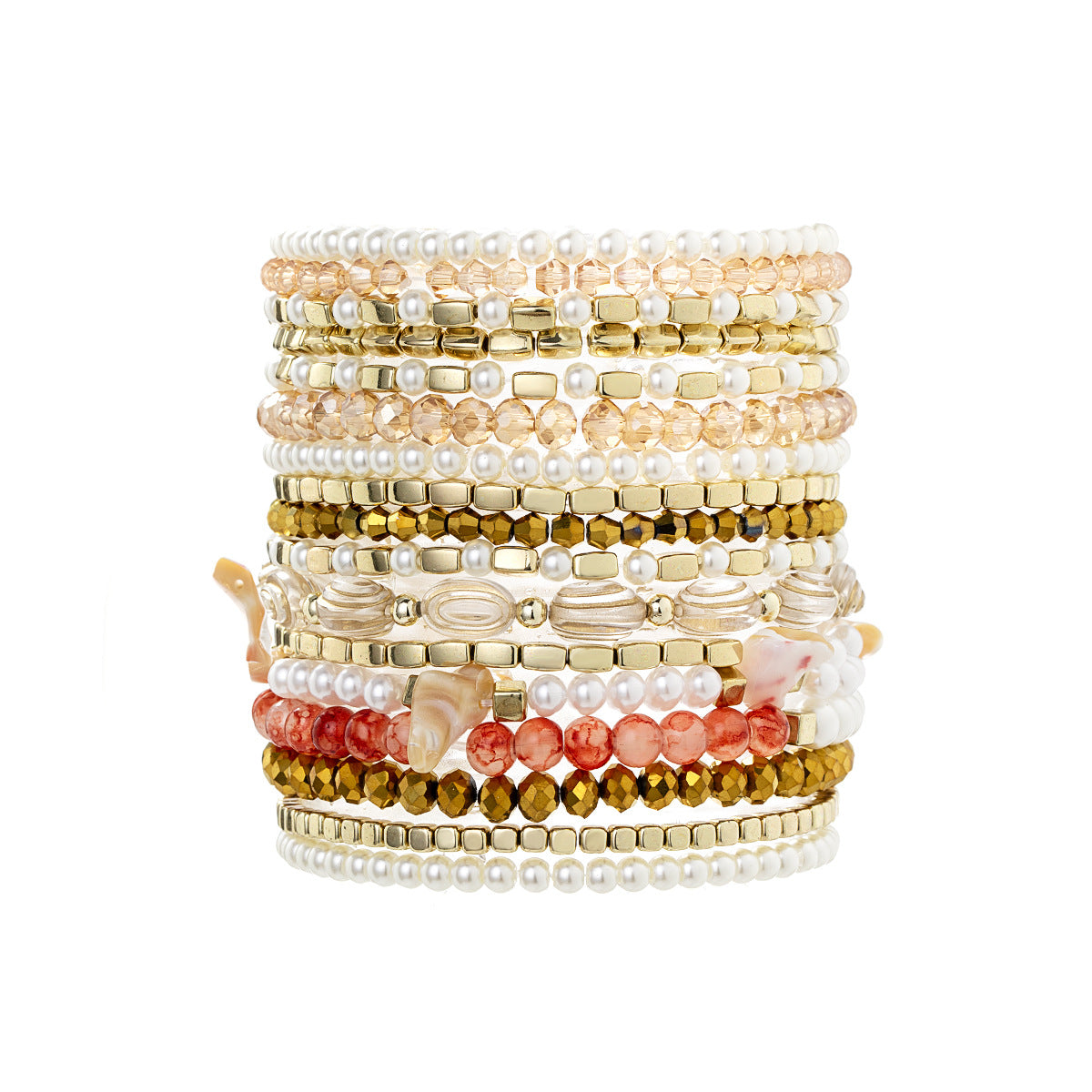 Wholesale Retro ethnic style glass pearl crystal acrylic CCB multi-piece bracelet set