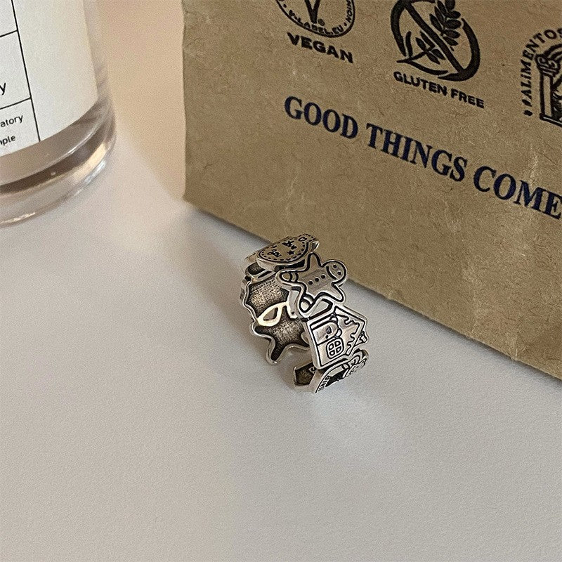 Wholesale 925 Silver Vintage Hollow Love Ring Open Ring Hearts Rings ACC-RS-YaoFeng011