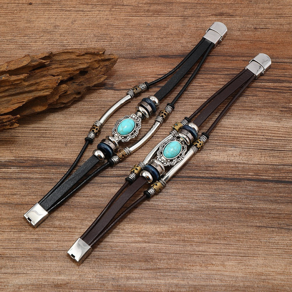 Wholesale 3pcs Western-style turquoise multi-layer bracelet