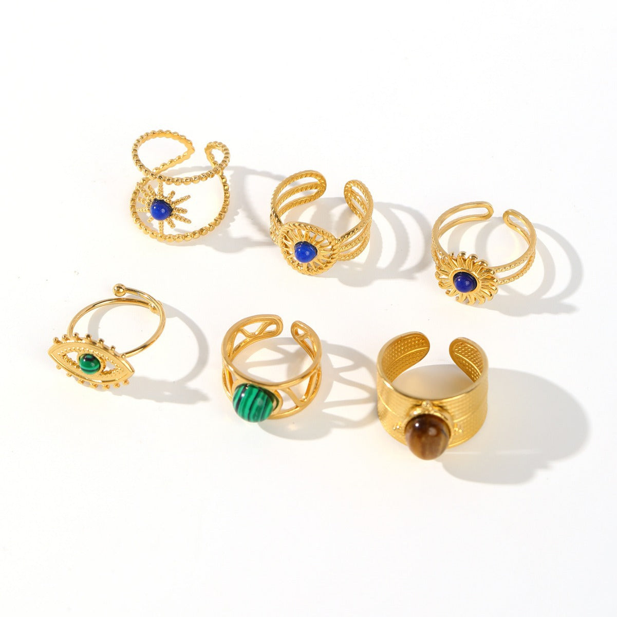 Wholesale 18k Gold Plated Tiger Eye Turquoise Stainless Steel Rings ACC-RS-MuC016