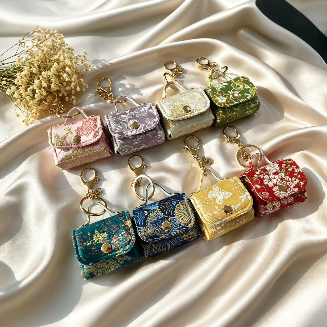 Wholesale Chinese Embroidery Earphone Bag Charm Keychain Handmade Fashion Accessory Gift