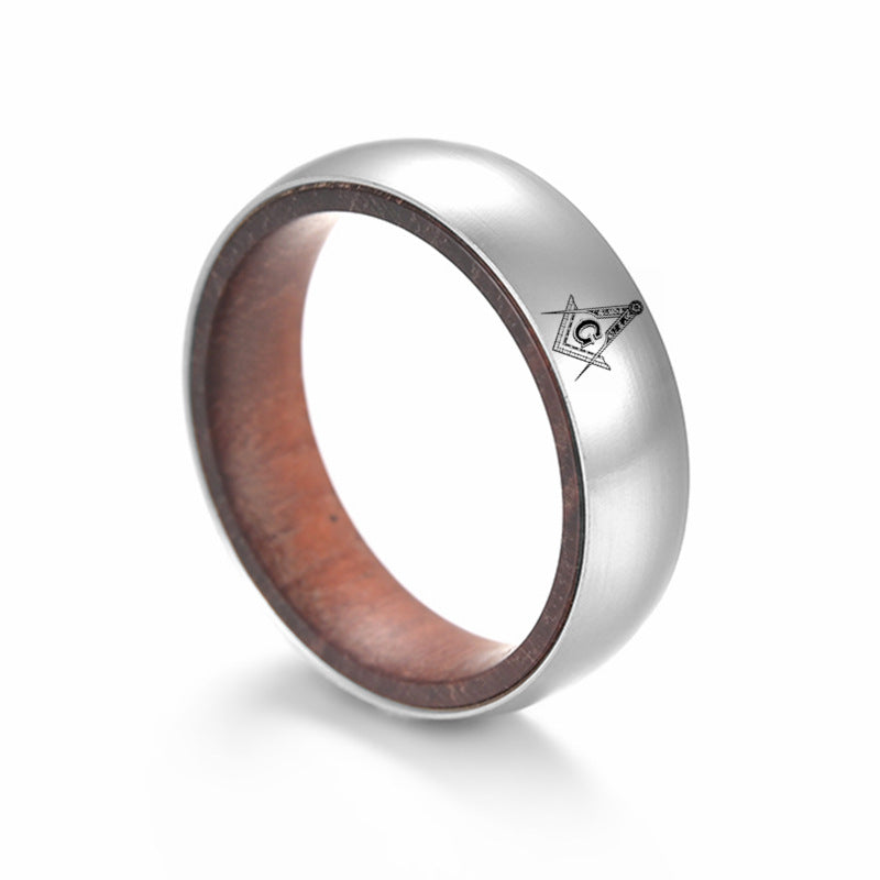 Wholesale inner ring inlaid rosewood titanium steel men's ring