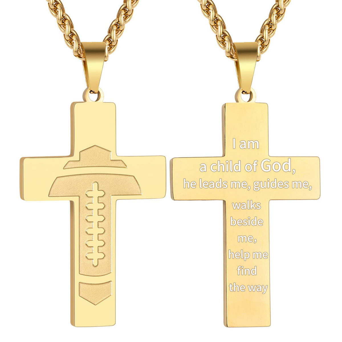 Wholesale American Football Stainless Steel Cross Bible Pendant Necklace