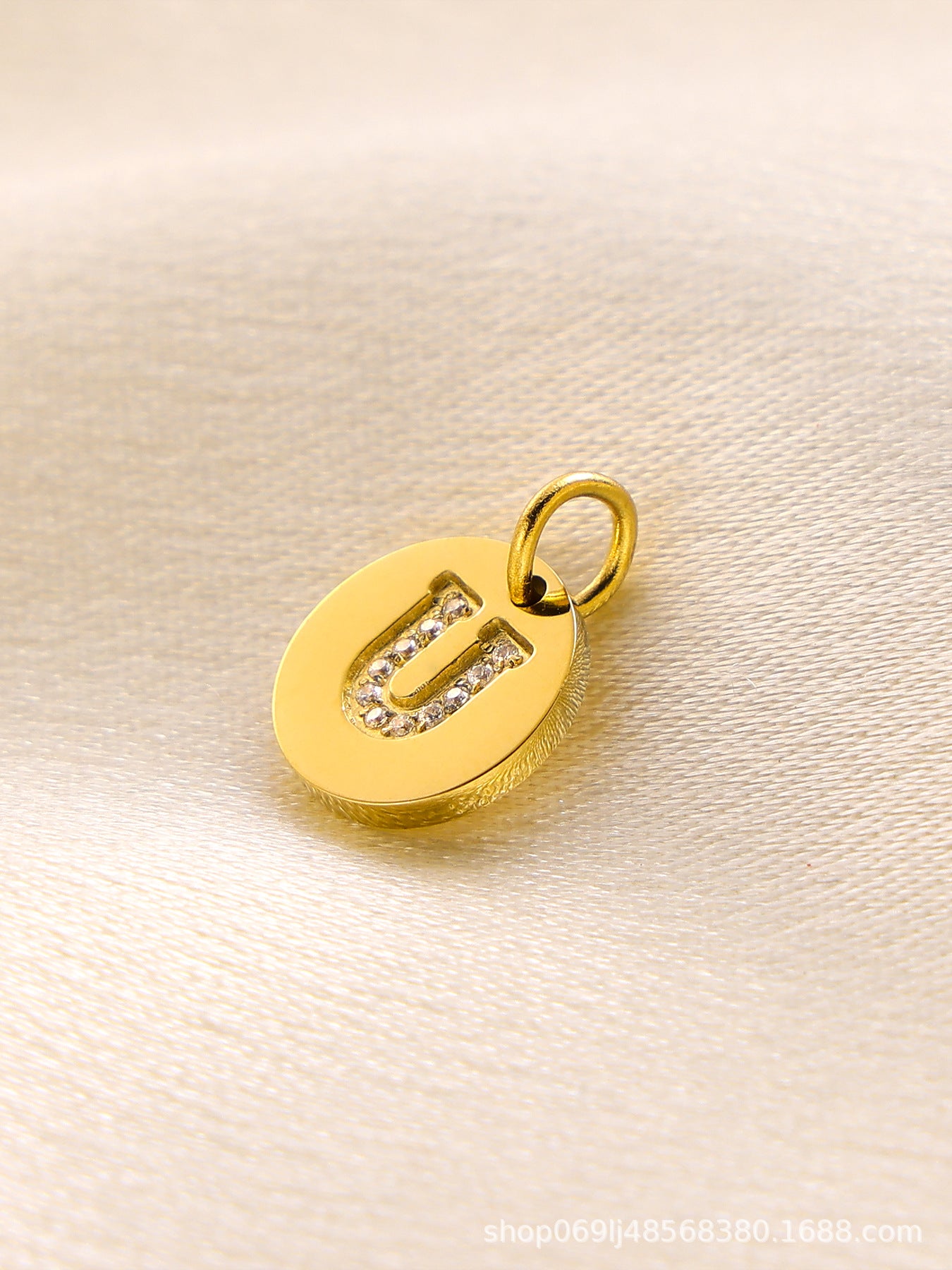 Wholesale  14K Round Brand Diamond Letter  Stainless Steel Pendant