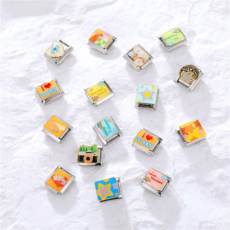 Wholesale Italian Beaded Bracelet 9mm DIY Splicing Removable Yellow Cartoon Series Stainless Steel Combinable Bracelet