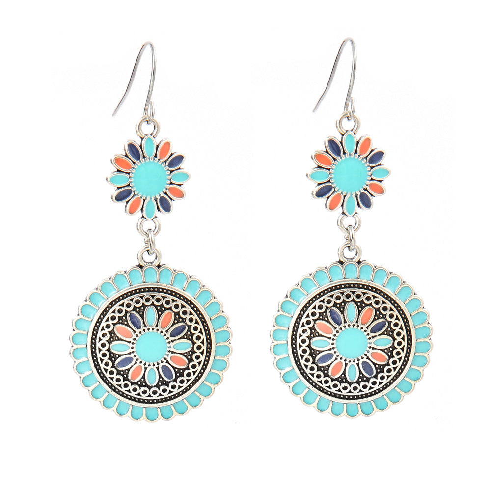 Wholesale Turquoise Tassel Earrings Geometric Alloy Design for Party Wear Boutique Resale Jewelry Accessory