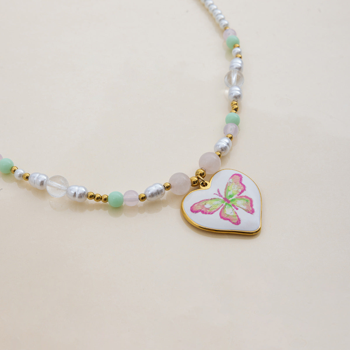 Wholesale  18K Gold Stainless Steel Oil Drop Printed Pearl Necklaces