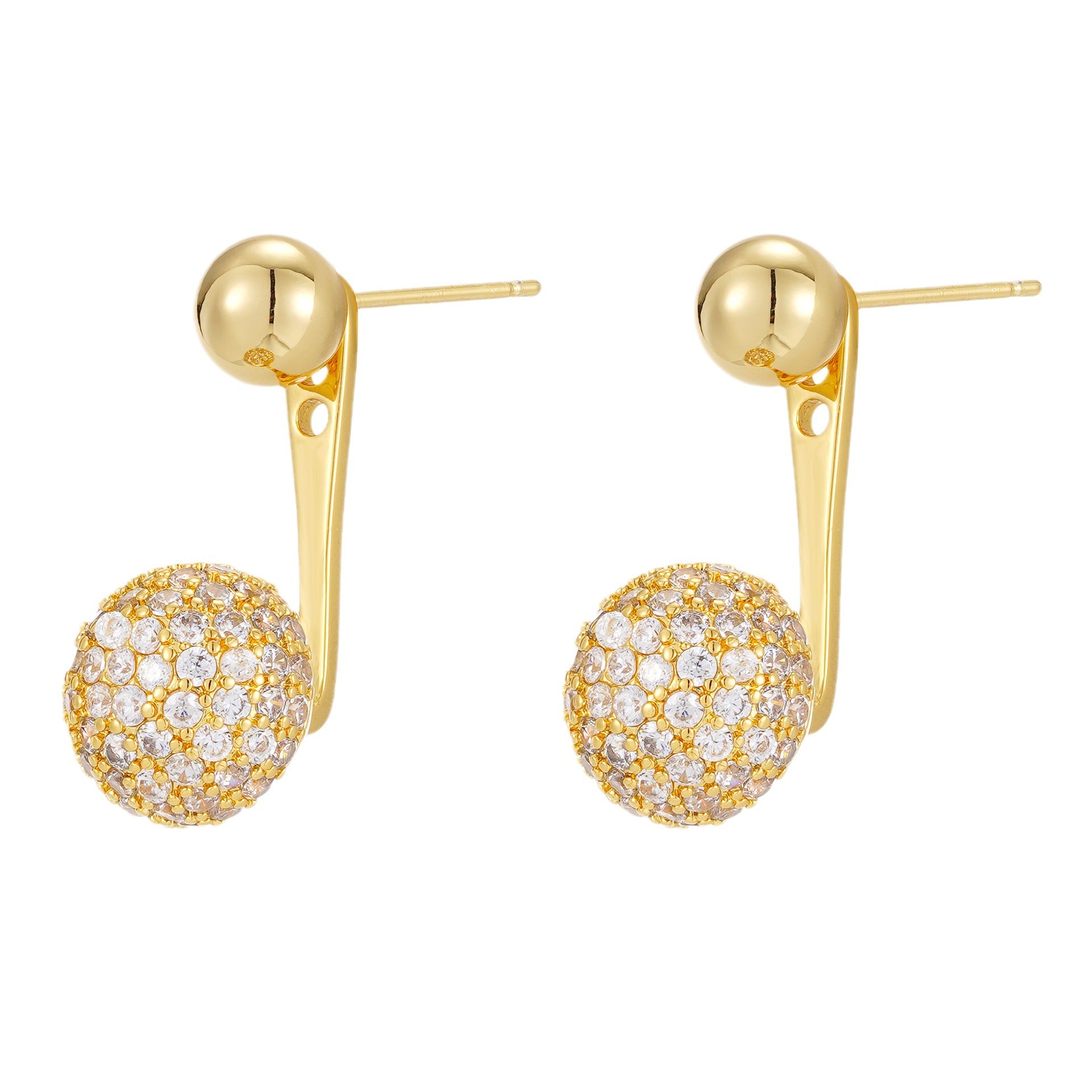 Wholesale Copper Plated Real Gold Inlaid Zircon Silver Needle Earrings