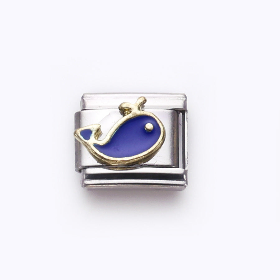 Wholesale 10pcs Italian Charm Bracelet 9mm DIY Splicing Flower Fruit Rainbow Series Stainless Steel Composable Bracelet