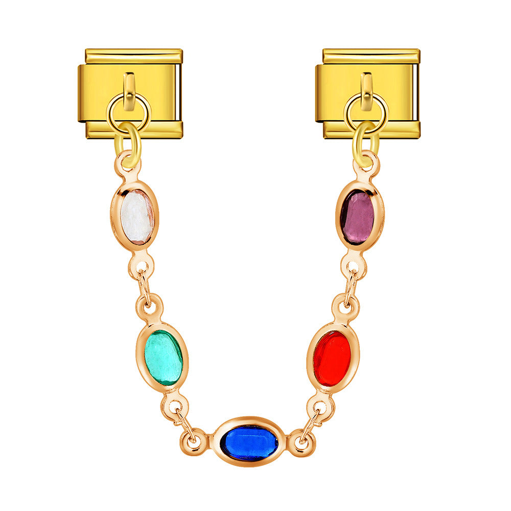 Wholesale   Italian Charm Bracelet 9mm DIY double pendant  flower and evil eye Creative Stainless Steel Composable Bracelet