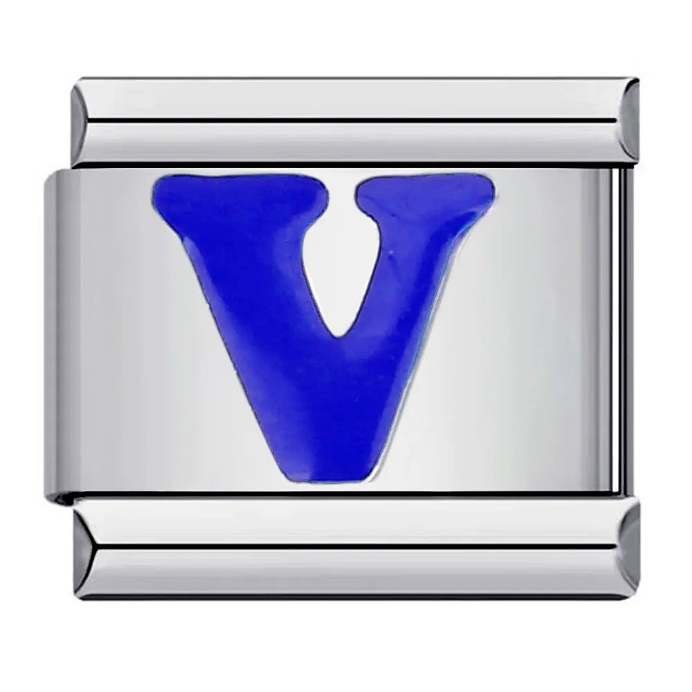 Wholesale Italian Charm Bracelet 9mm DIY blue English initials Creative Stainless Steel Composable Bracelet