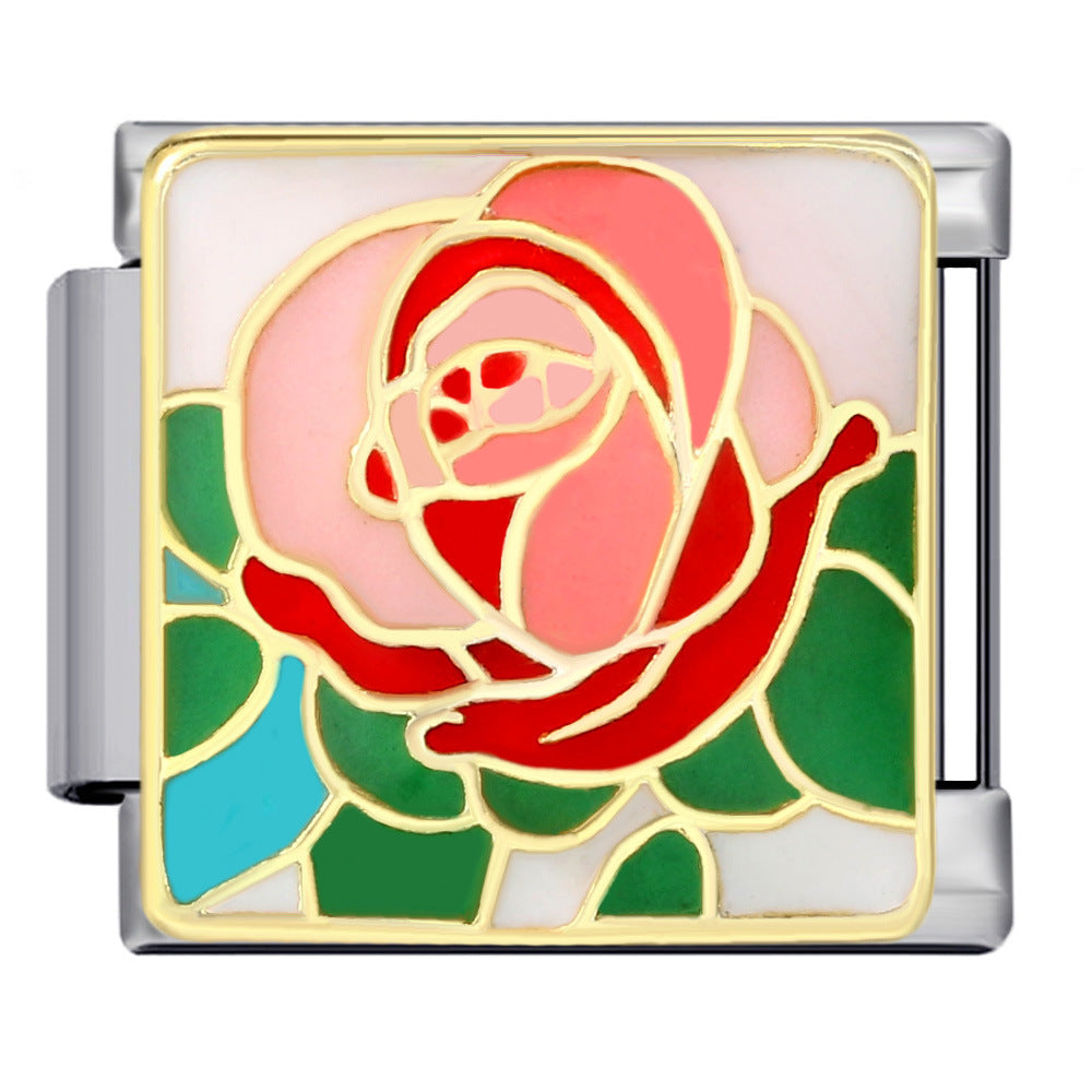 Wholesale Italian Module Bracelet Stainless Steel Welding Gold Plated Oil Drop DIY Charms