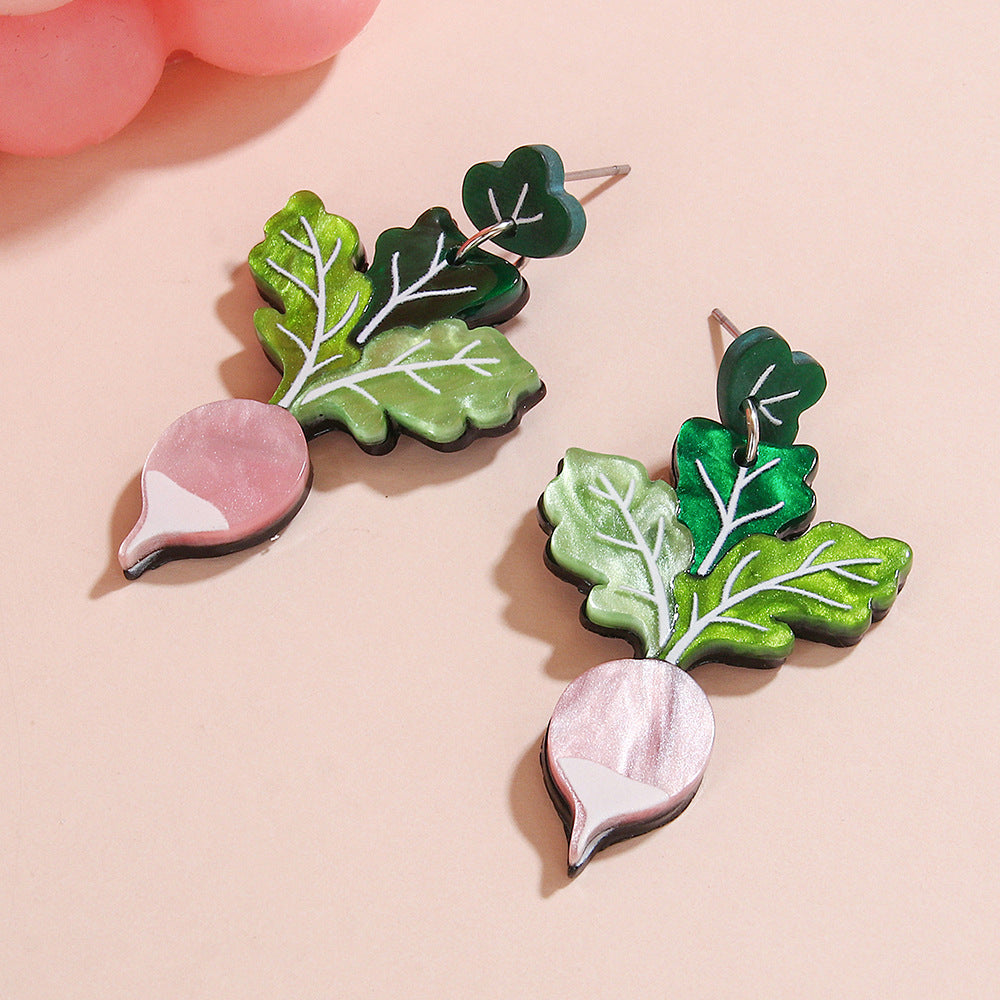 Wholesale  Green Leaf Radish Acrylic Earrings