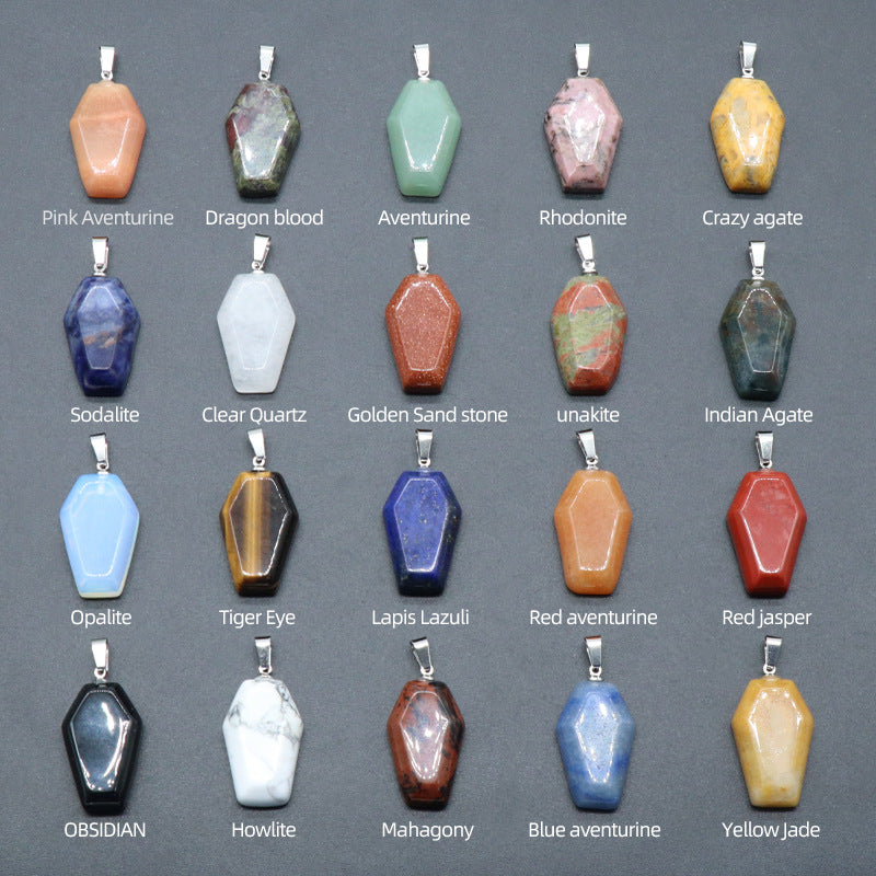 Wholesale Mini Coffin Board Natural Crystal Stone Coffin Board Necklace Pendant ACC-PT-KeSuo004