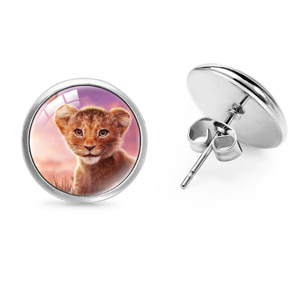 Wholesale Anime Lion Gem Round Stud Earrings