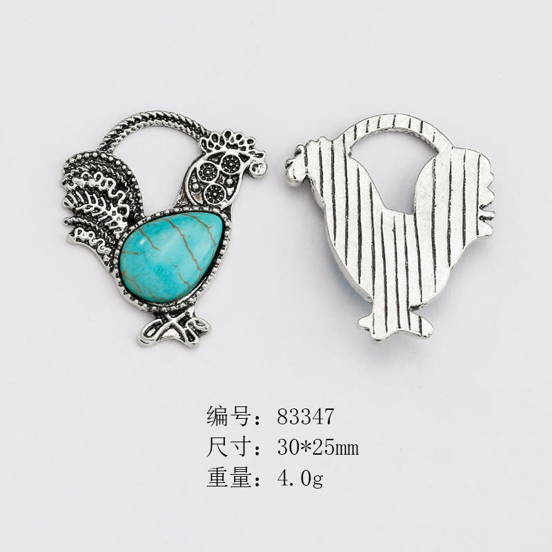 Wholesale Ethnic Retro Style Turquoise Alloy Diy Bracelet Necklace Pendant Accessories ACC-PT-Yongc003