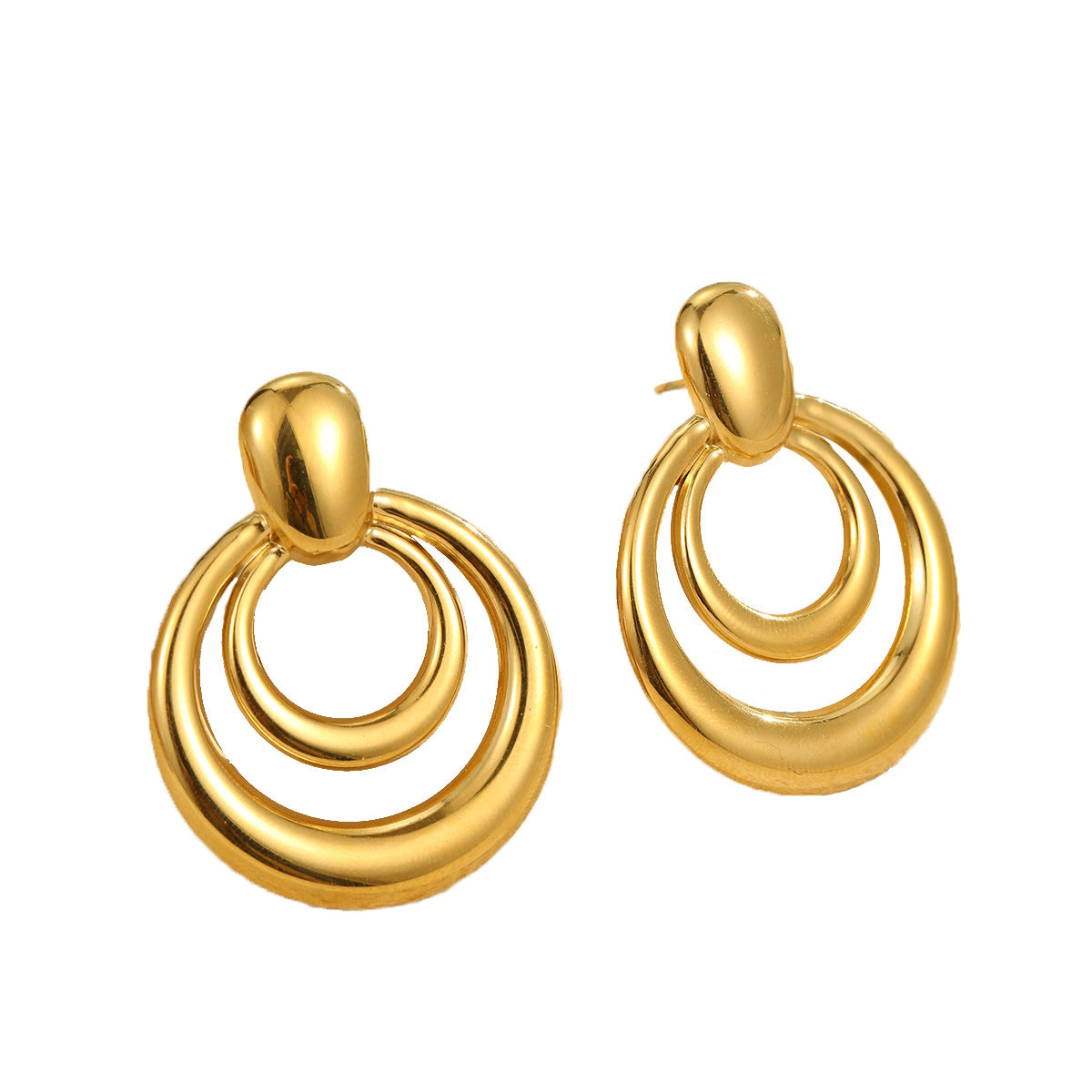 Wholesale Retro Elegant Stainless Steel Gold Color Double-Layer Cut Out Earrings