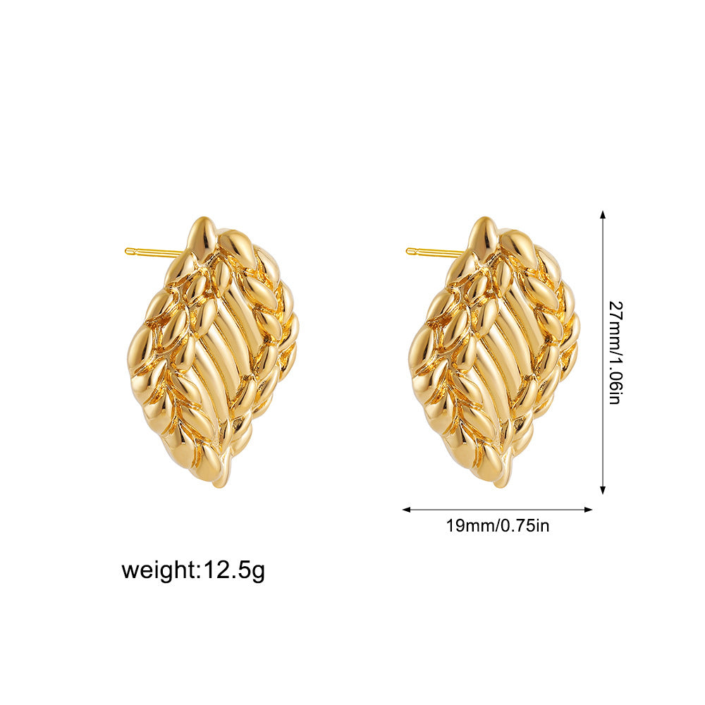 Wholesale  14k gold pleated geometric lines thread earrings