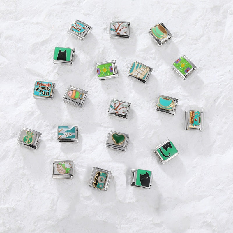 Wholesale Italian Charm Bracelet 9mm DIY Splicing Removable Green Series Titanium Steel Composable Bracelet