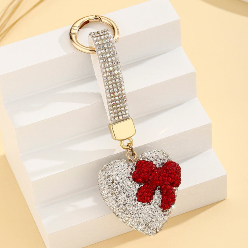 Wholesale European Style Resin Rhinestone Bow Heart Keychain Pendant Decorative Accessory