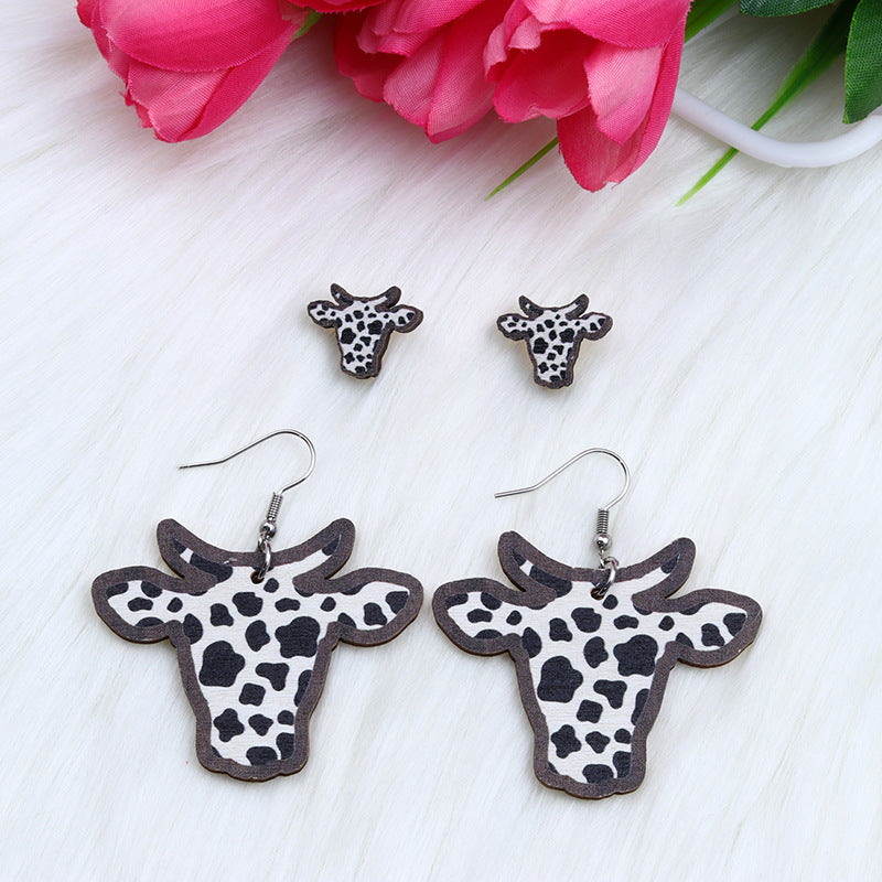 Wholesale cow head set wooden earrings