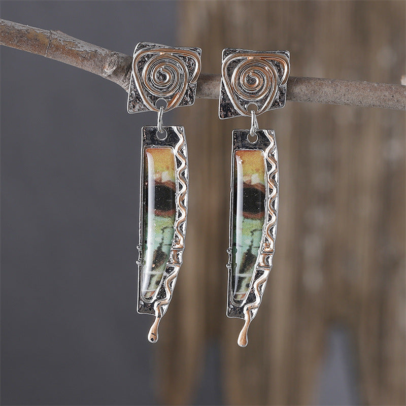 Wholesale Zinc Alloy Ancient Silver Earrings Retro Marble Pattern Snake Motif Party Gift