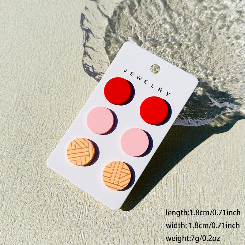 Wholesale printing spray paint clay texture colorful round cute contrast color ear studs  earrings
