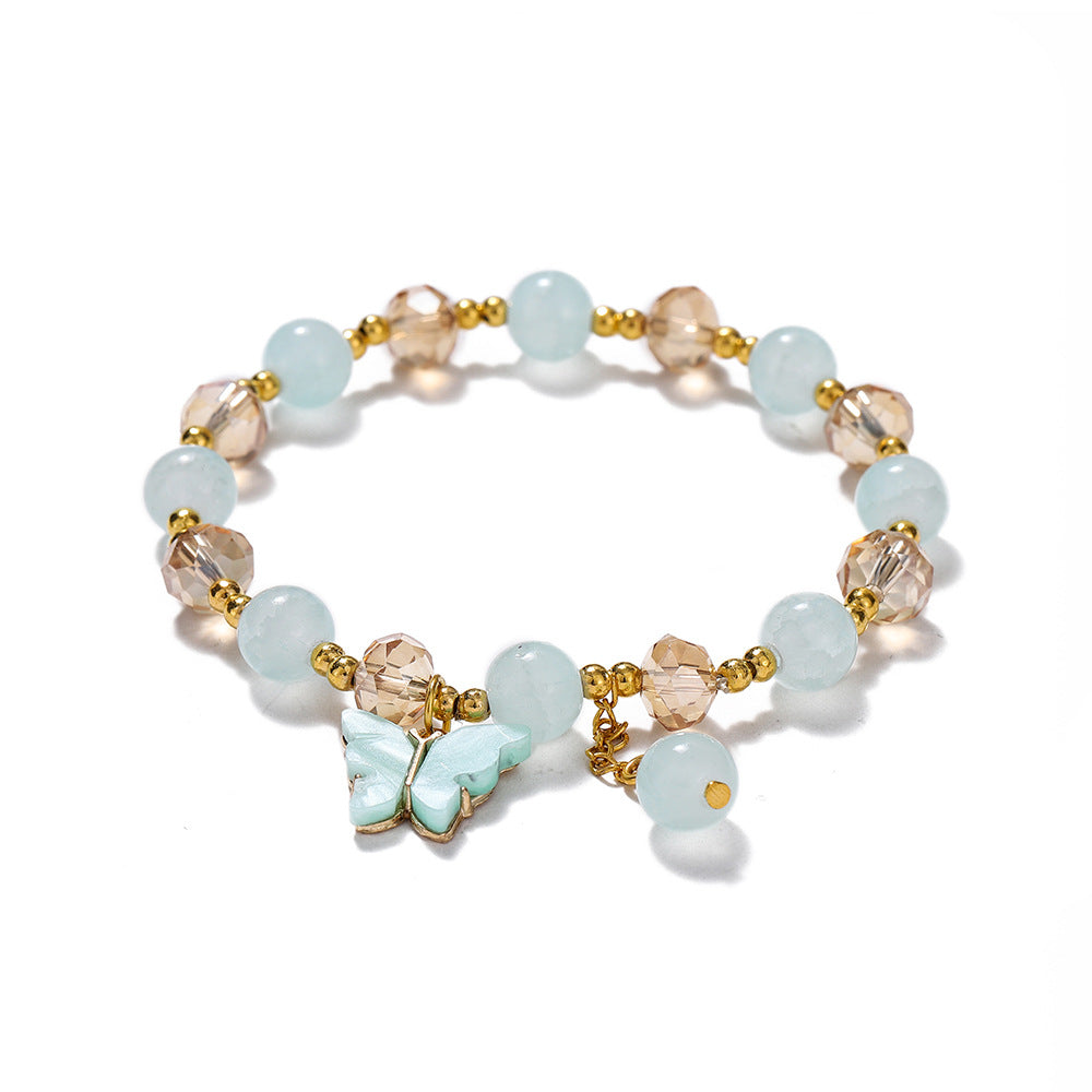 Wholesale Blue Butterfly Artificial Crystal Beaded Bracelet Chinese Style Chic Fashion Accessory Travel Souvenir Gift