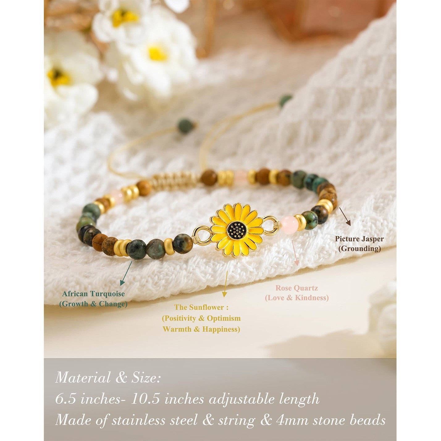 Wholesale Natural stone 4mm bead sunflower bracelet