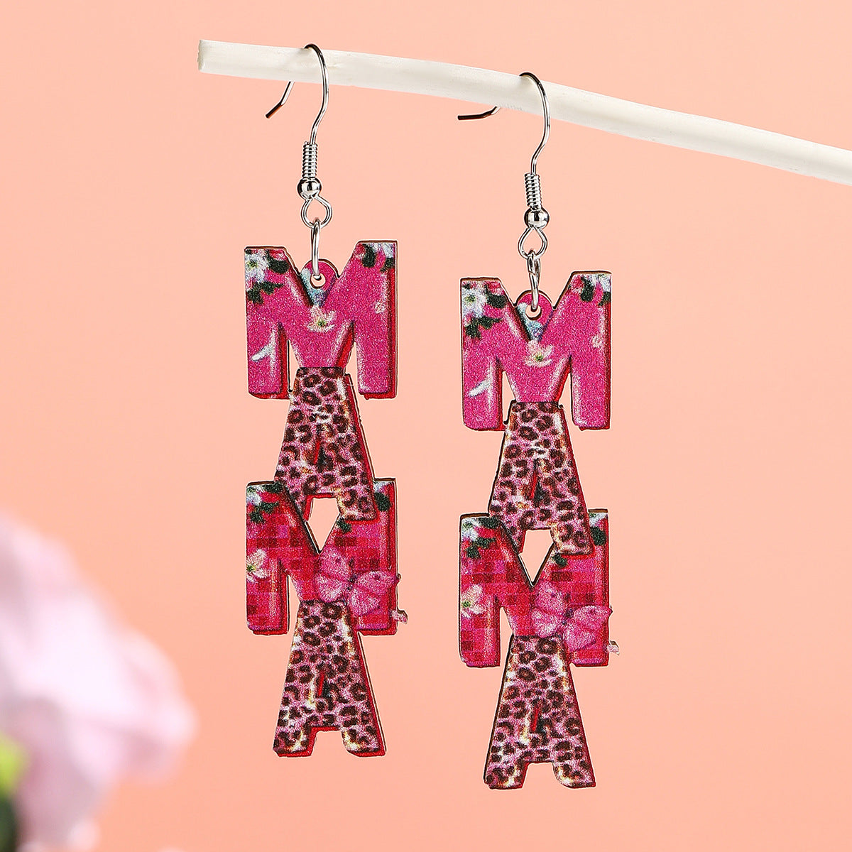 Wholesale  Mother's Day MAMA Wooden Printed Color Earrings