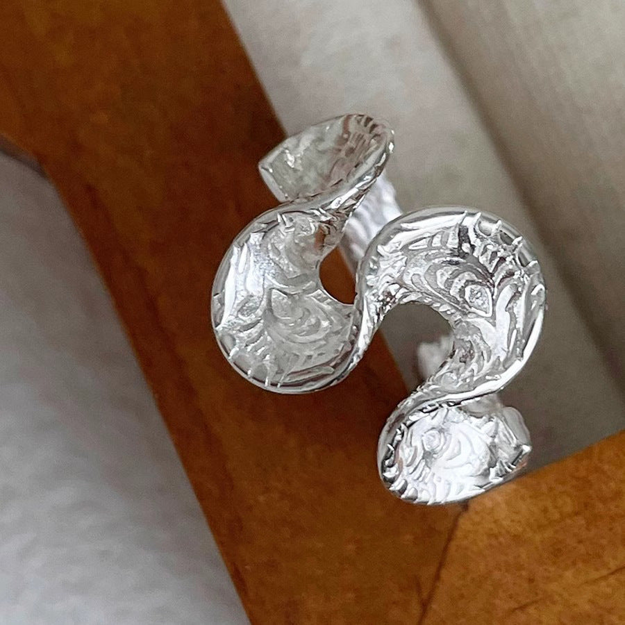 Wholesale  Grass Pattern Wave Roll Ring Geometric Skirt Twisted S925 Silver Plated Open Ring