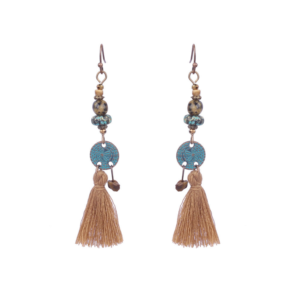 Wholesale Retro Ethnic Tassel Earrings Alloy Electroplated Geometric Round,  Women' s Fashion Accessory for Boutique Resale