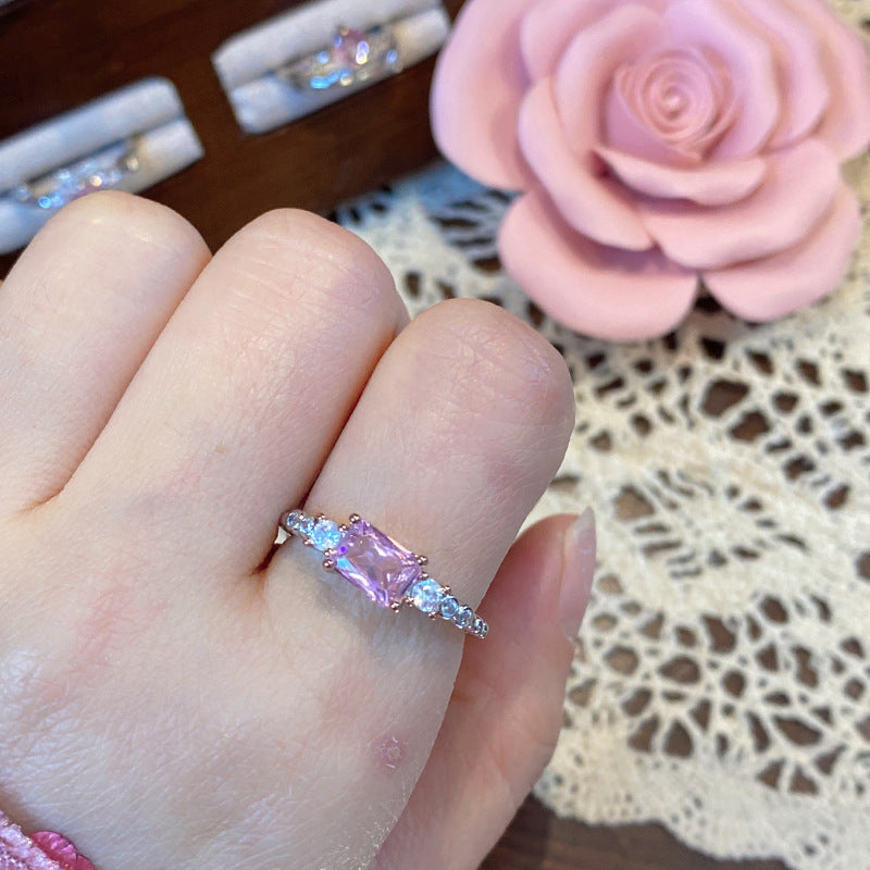 Wholesale Luminous Pink Gemstone Ring 18K Gold Plated Sweet Ring Adjustable Rings ACC-RS-GeLeisi001