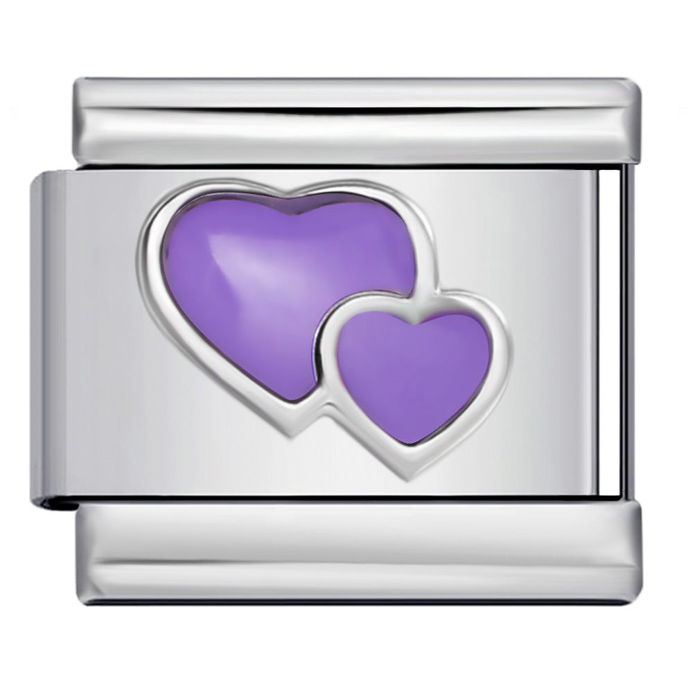 Wholesale  Italian Charm Bracelet 9mm DIY  colorful enamel double heart  Creative Stainless Steel Composable Bracelet