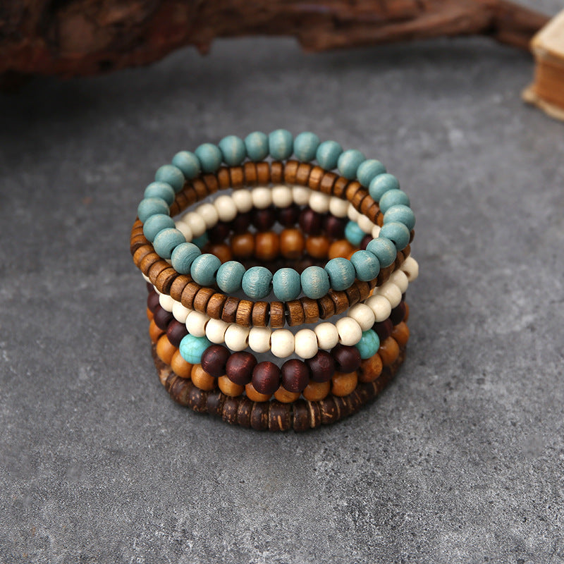 Wholesale Vintage handmade beaded men' s bracelet set adorned with turquoise beads