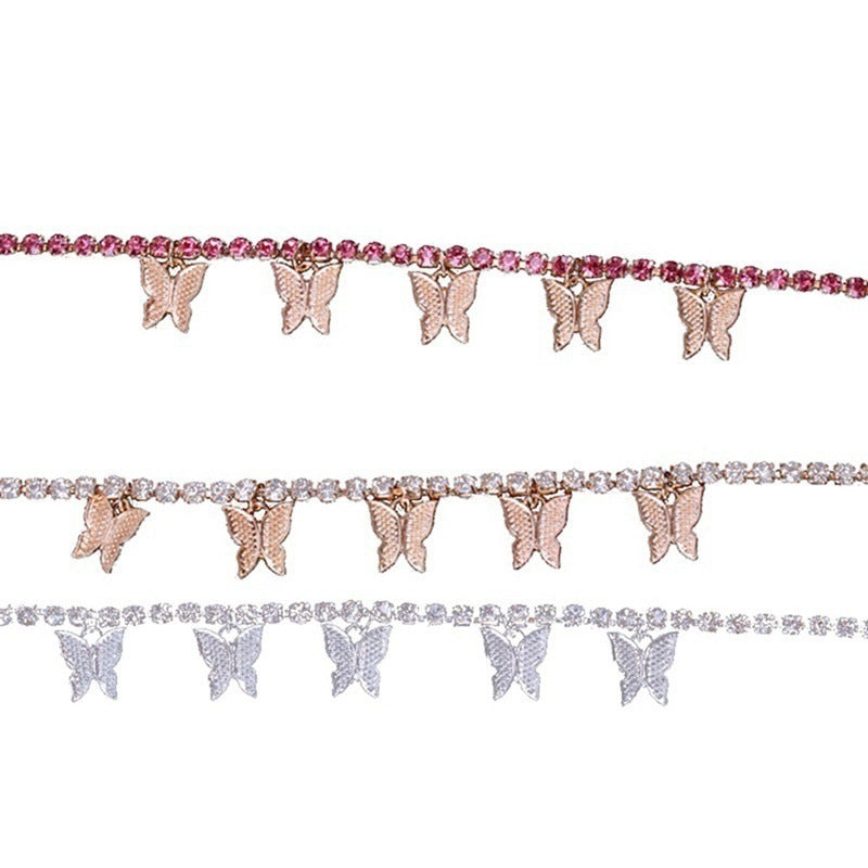 Wholesale Rhinestone Claw Chain Small Butterfly Tassel Anklet
