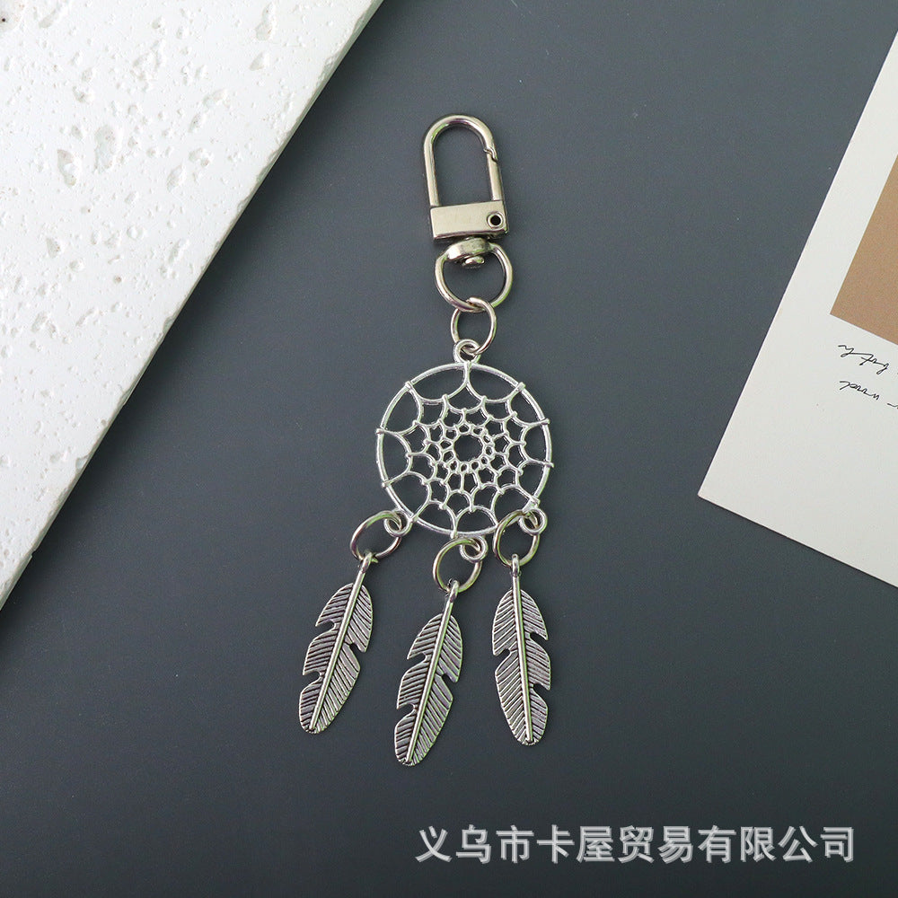 Wholesale Zinc Alloy Dreamcatcher Keychain,  Silver Car Key Accessory with Cross Pattern,  Gift for Resale