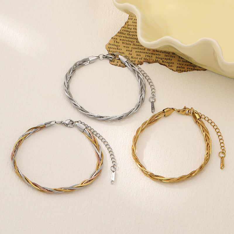 Wholesale Titanium Steel Snake Bone Chain Woven Three-Color  Bracelet Fashion Accessory