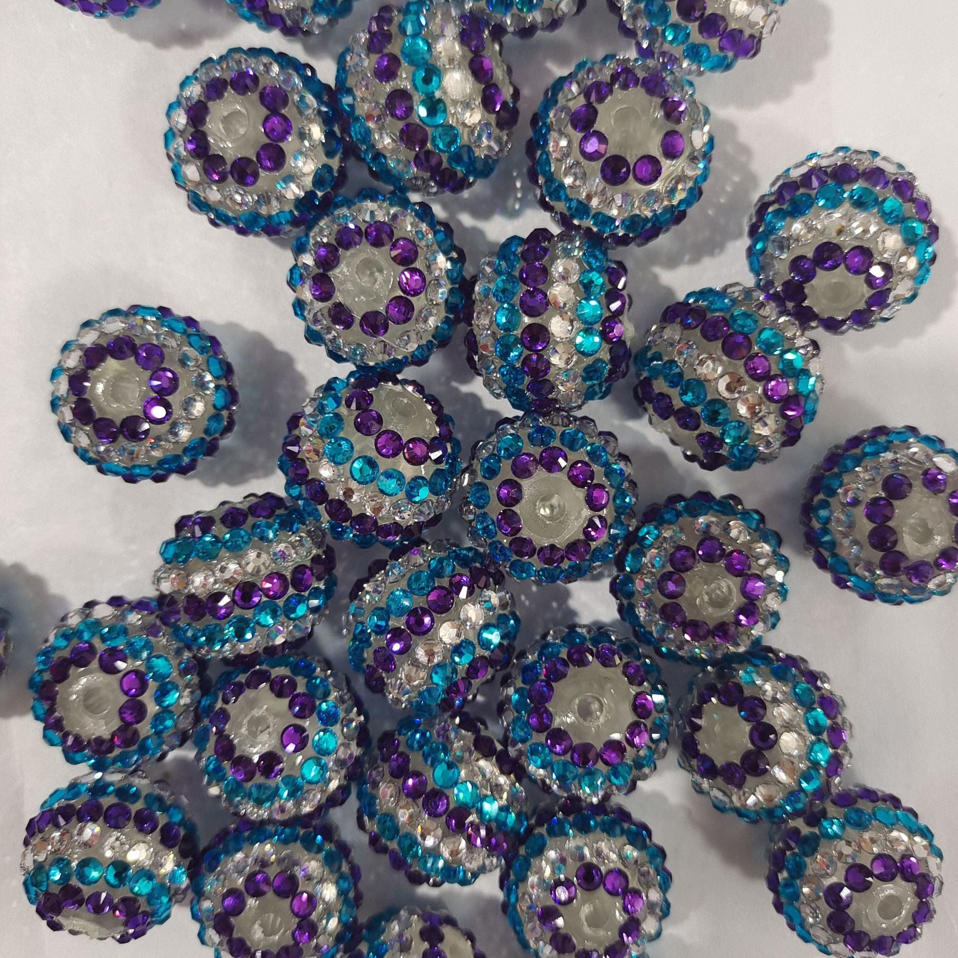 Wholesale 5pcs Mermaid Blue White Purple Stripes 16MM-22MM Resin Diamond Beads ACC-BDS-NiJia061