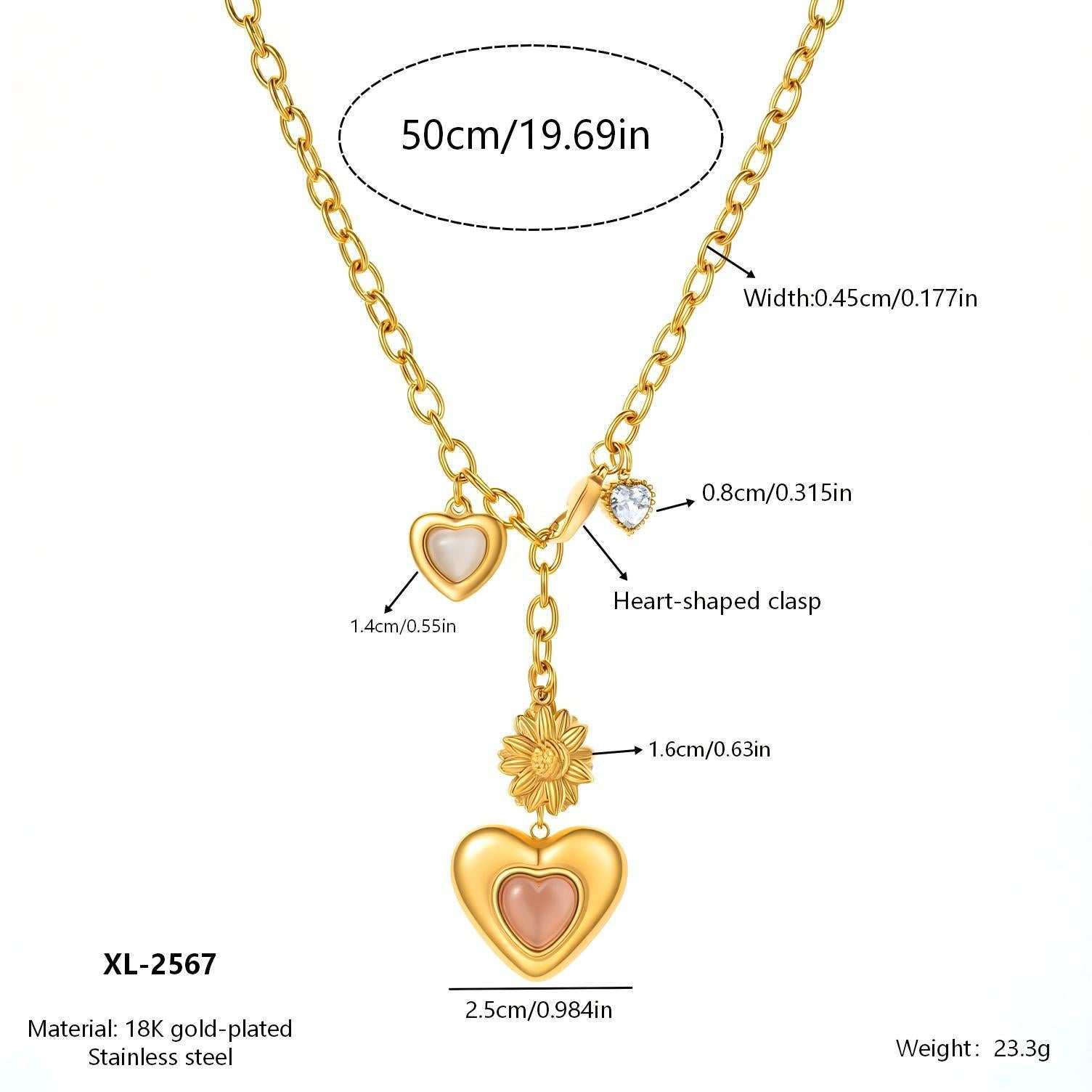 Wholesale Titanium Steel 18K Gold-Plated Heart Chain Necklaces