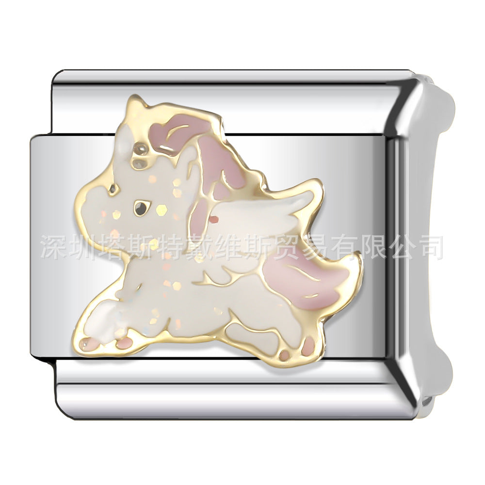 Wholesale Dreamy Unicorn Cat Modular Bracelet Stainless Steel DIY Jewelry Accessory Boutique Resale