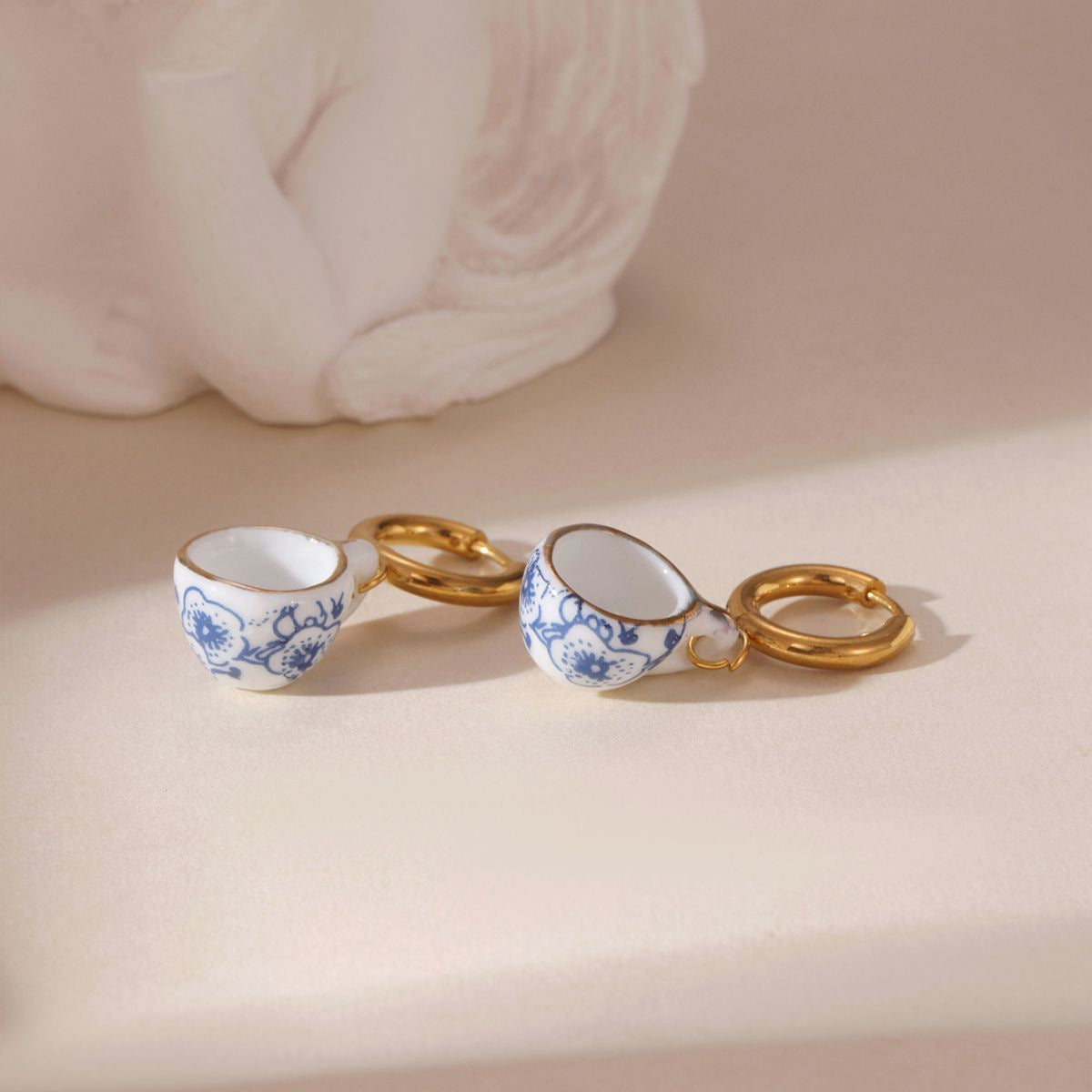 Wholesale Cup and Plate Shaped Ceramic Blue and White Porcelain Earrings