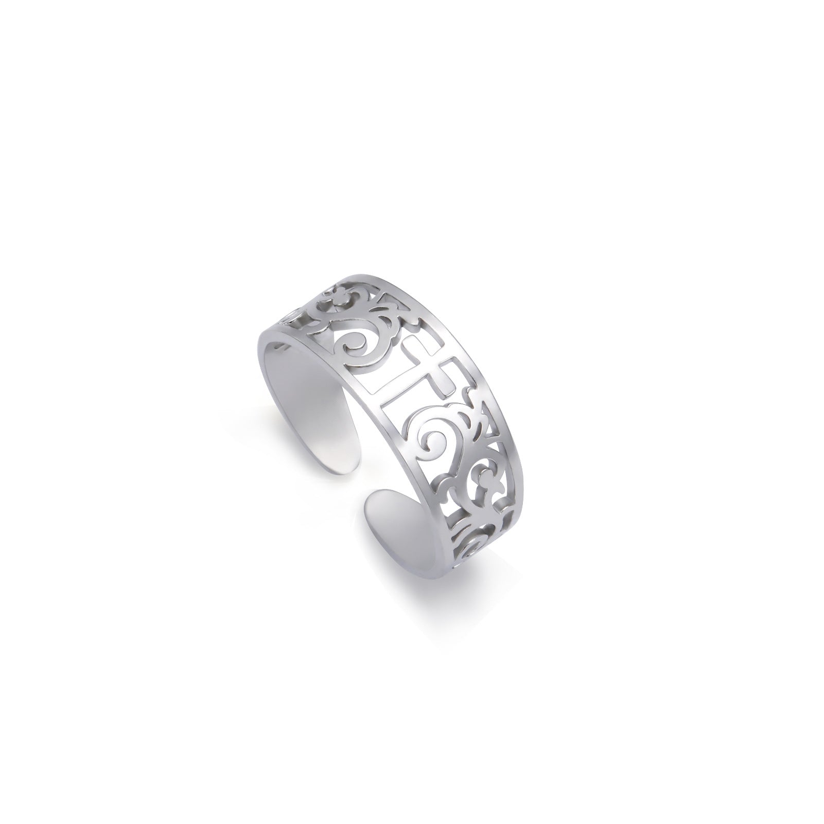 Wholesale Stainless Steel Hollow Cross Open Ring Vintage Unisex Fashion Accessory